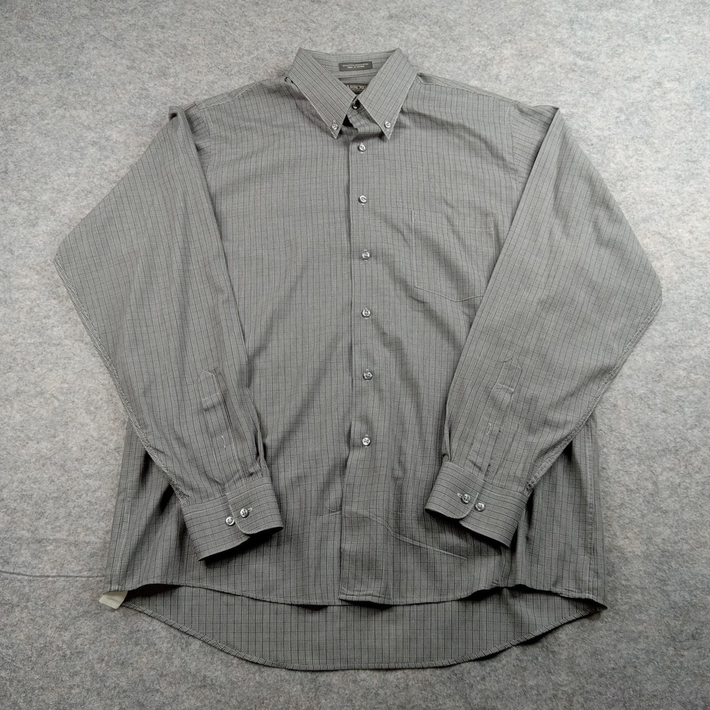 Arrow Dress Shirt Mens Large 16-16.5 36/37 Gray Check Wrinkle Free Button Down